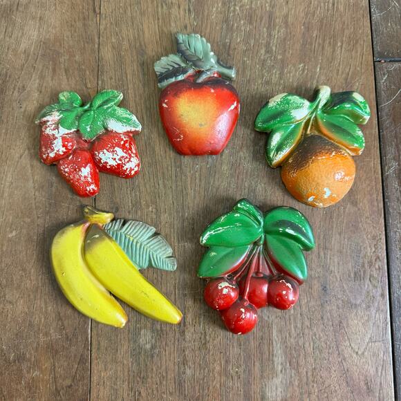 Vintage Mid Century Modern Plaster Chalkware Wall Art Decor Fruit Pears Berries - Picture 1 of 10